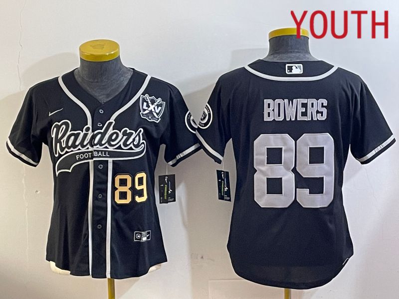 Youth Oakland Raiders 89 Bowers Black Joint Name 2024 Nike Limited NFL Jersey style 3